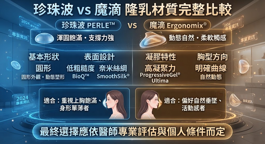 珍珠波 vs 魔滴怎麼選?隆乳材質、觸感、胸型、費用與適合族群完整比較