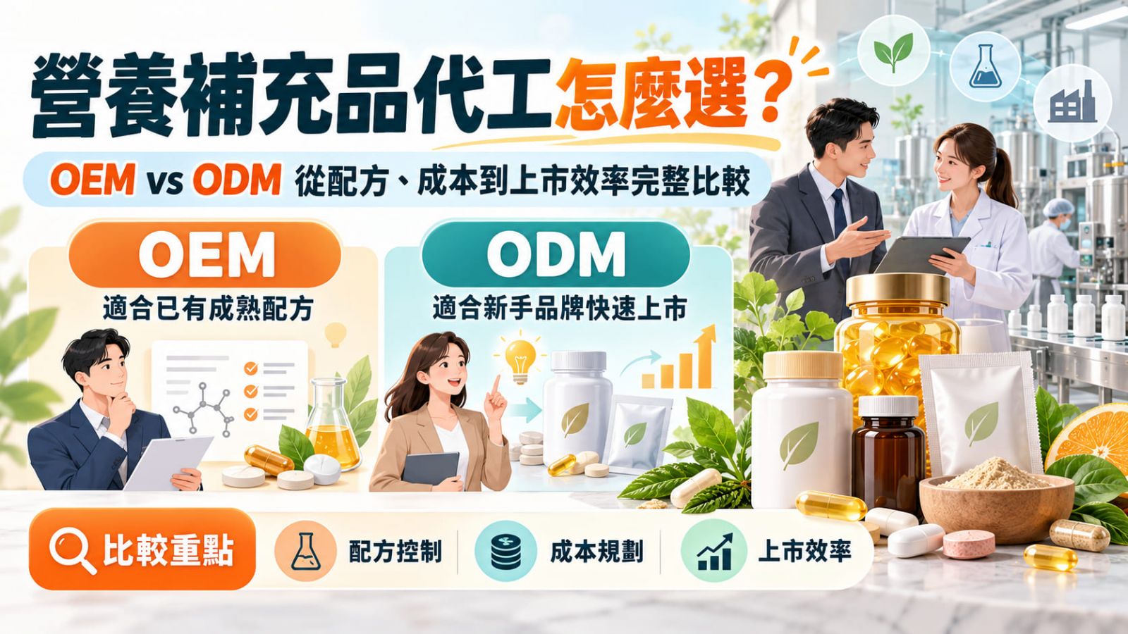 營養補充品代工怎麼選?OEM vs ODM 從配方、成本到上市效率完整比較