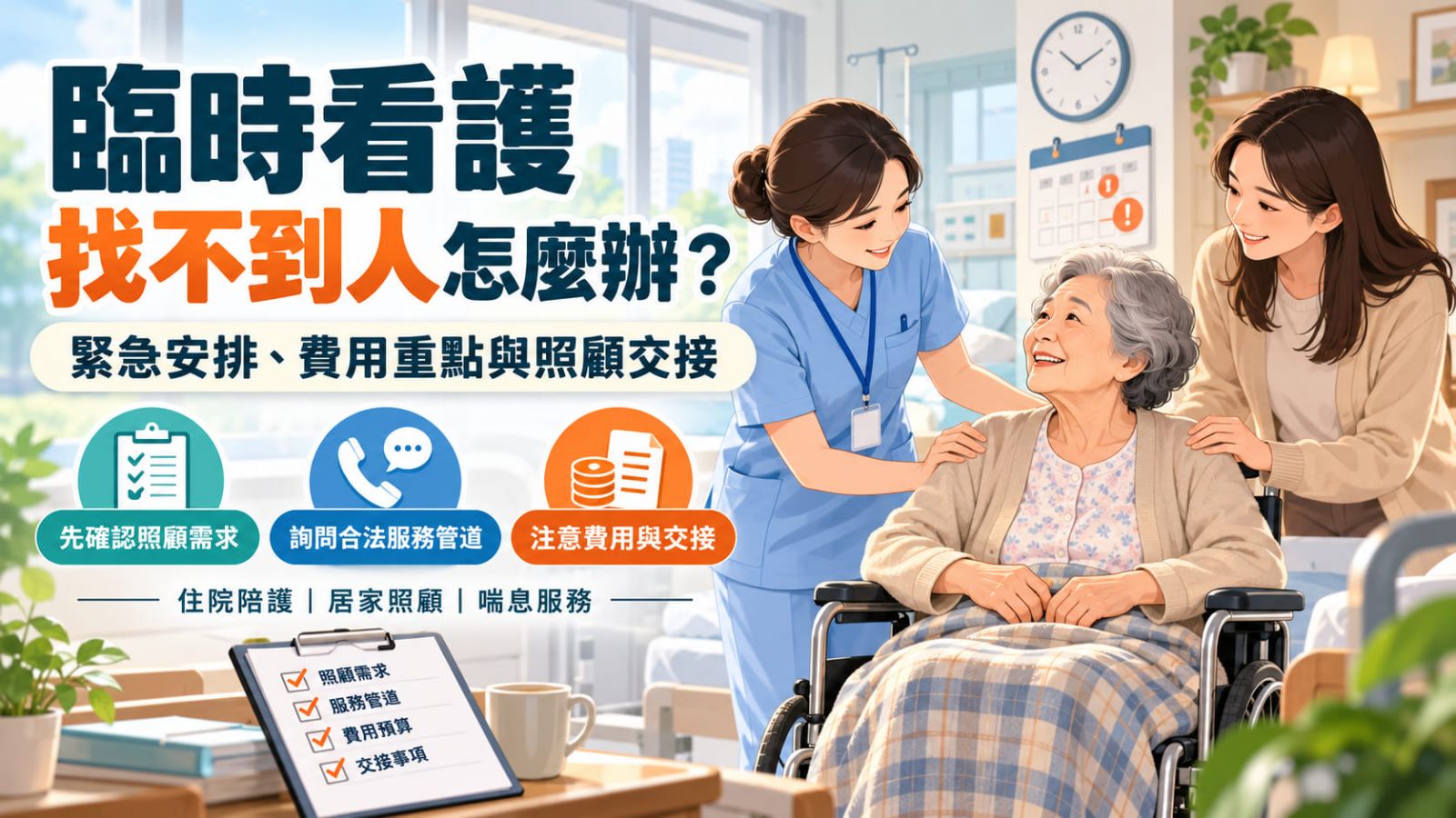 臨時看護找不到人怎麼辦？緊急安排、費用與照顧交接完整說明