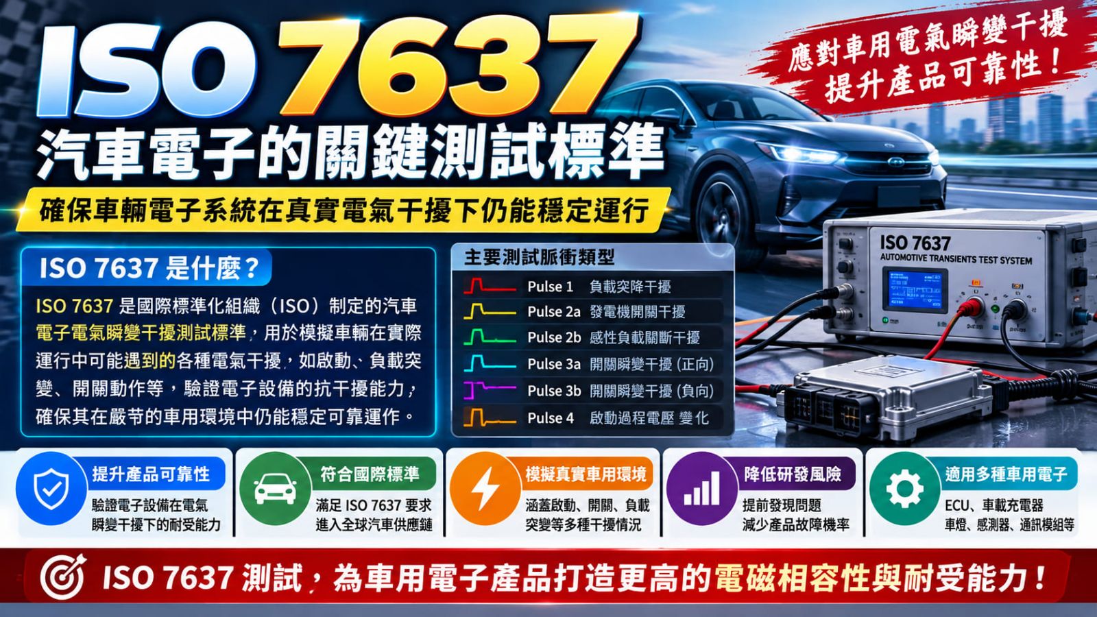 ISO 7637 是什麼?車用電子瞬態干擾測試、ISO 7637-2/7637-3 標準與檢測流程完整說明